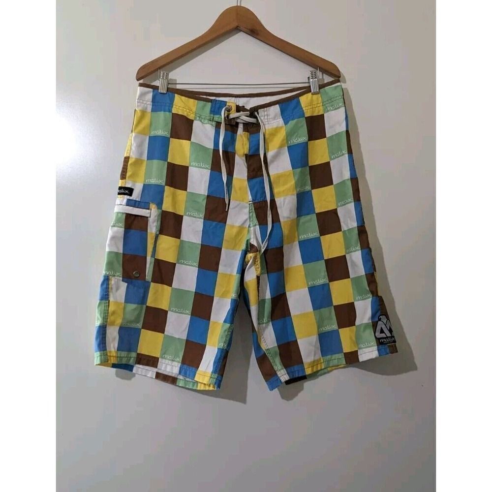 Matix Size 36 Multicolor Checker Board Shorts Swim Trunks Surf Mens Swimwear